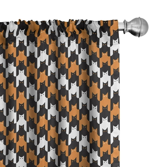 Ambesonne Halloween Curtains, Catstooth Pattern, Pair of 28"x95", Orange Black White