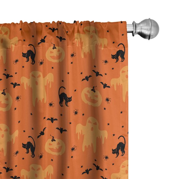 Ambesonne Halloween Curtains, Ghost Star Spider Print, Pair of 28"x84", Vermilion and Charcoal Grey