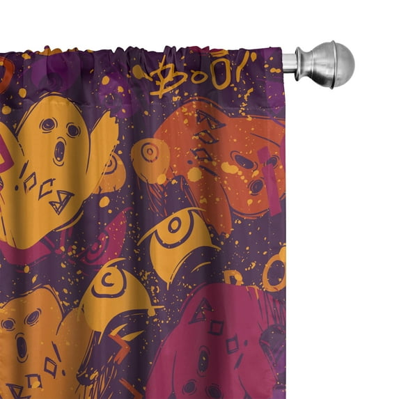 Ambesonne Halloween Curtains, Ghosts Splashes BOO Art, Pair of 28"x84", Dark Magenta Dark Orange