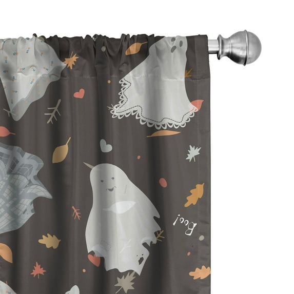 Ambesonne Halloween Curtains, Ghosts and Boo Lettering, Pair of 28"x84", Grey Coral Dark Cocoa