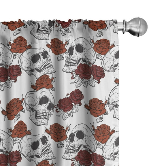 Ambesonne Halloween Curtains, Roses Gothic Skull, Pair of 28"x84", Grey