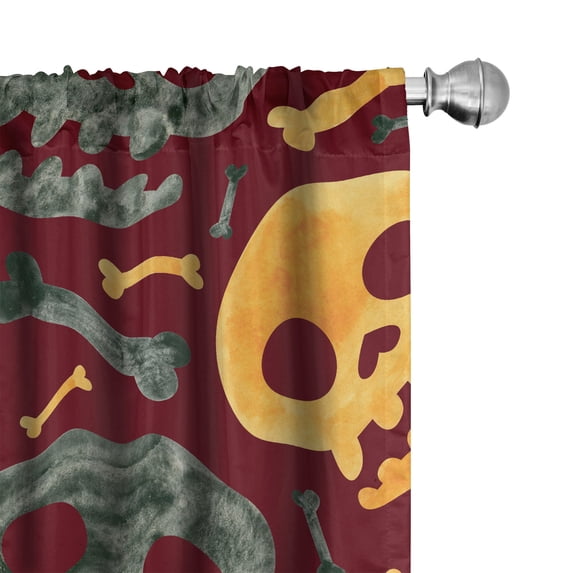Ambesonne Halloween Curtains, Spooky Skulls and Bones, Pair of 28"x95", Pale Orange and Hunter Green