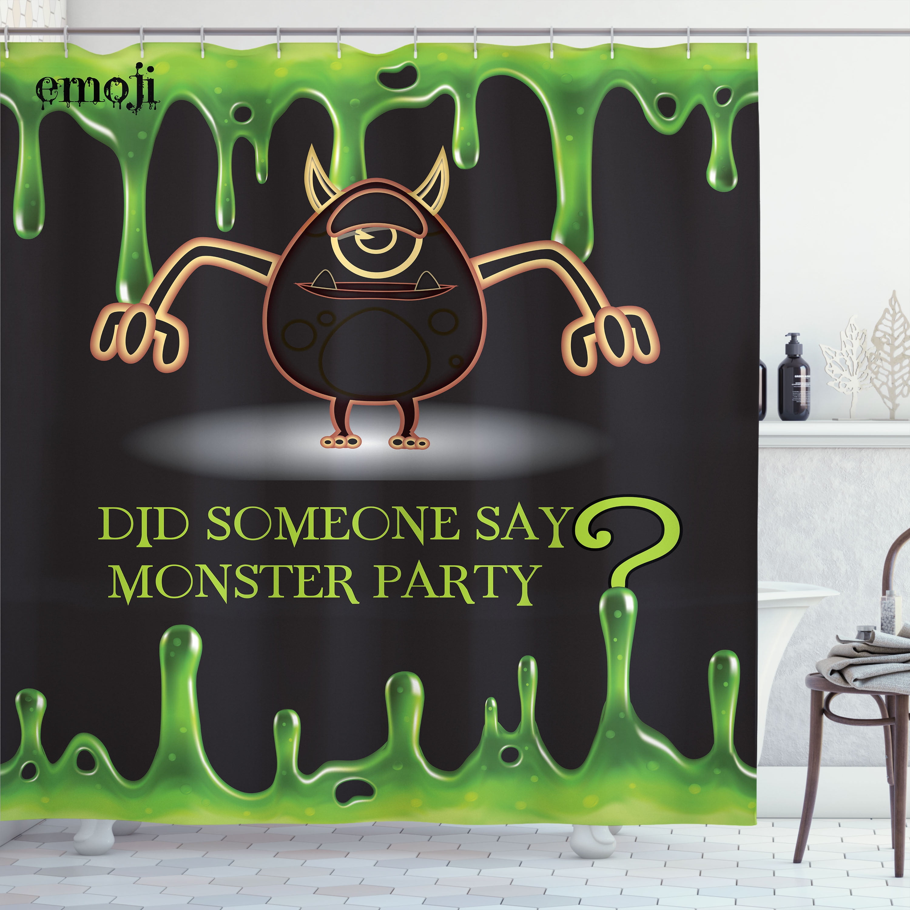 Ambesonne Halloween Emoji Shower Curtain, Monster Party Plot, 69"Wx84"L