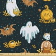 thumbnail image 1 of Ambesonne Halloween Fabric by the Yard Upholstery, Ghost Skeleton Bats Print, 2 Yards, Orange Ginger White, 1 of 1