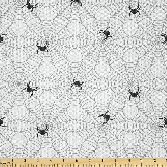 Ambesonne Halloween Fabric by the Yard Microfiber, Black Animal Fractal View, 5 Yards, Pale Grey White and Black