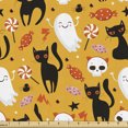 thumbnail image 1 of Ambesonne Halloween Fabric by the Yard Upholstery, Candies Ghost Cat Skull, 5 Yards, Dark Yellow White Black, 1 of 5