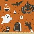 thumbnail image 1 of Ambesonne Halloween Fabric by the Yard Upholstery, Ghost Cats Pumpkins Print, 10 Yards, Burnt Orange White, 1 of 5