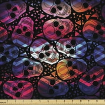 Ambesonne Halloween Fabric by the Yard Upholstery, Mexican Sugar Skulls, 1 Yard, Multicolor