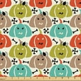 thumbnail image 1 of Ambesonne Halloween Fabric by the Yard Upholstery, Pumpkins Bones Spiders, 3 Yards, Vermilion Pale Coffee, 1 of 5
