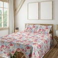 thumbnail image 1 of Ambesonne Halloween Fitted & Flat Sheet with Shams 4 Pcs Set, Skulls Flowers Leaves Art, Queen, Pastel Pink Soft Blue, 1 of 1