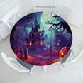 thumbnail image 1 of Ambesonne Halloween Fitted Round Tablecloth, Haunted House Graveyard, 45"- 56" Diameter, Dark Lavender and Dark Pink, 1 of 4