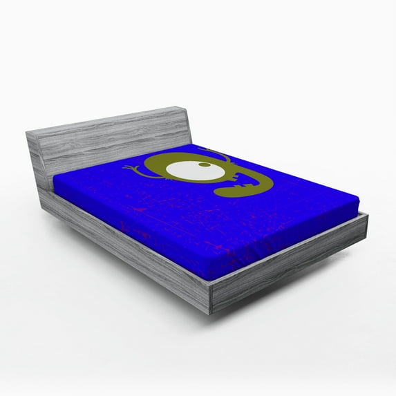 Ambesonne Halloween Fitted Sheet, Cartoon Letter G Monster, Queen Size, White Black Red