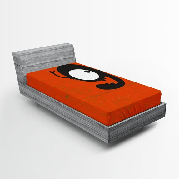 Ambesonne Halloween Fitted Sheet, Cartoon Letter G Monster, Twin Size, White Black Red