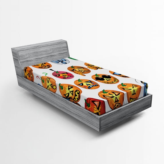 Ambesonne Halloween Fitted Sheet, Pumpkin, Twin Size, Orange