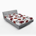 thumbnail image 1 of Ambesonne Halloween Fitted Sheet, Roses Gothic Skull, Full Size, Grey, 1 of 3