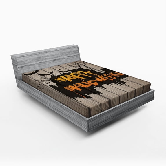 Ambesonne Halloween Fitted Sheet, Words Bats Art, Queen Size, Multicolor