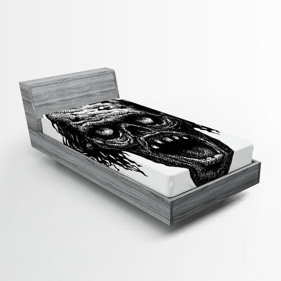 Ambesonne Halloween Fitted Sheet, Zombie Evil Dead Man, Twin Size, Black Dark Grey