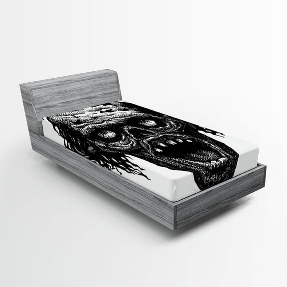 Ambesonne Halloween Fitted Sheet, Zombie Evil Dead Man, Twin XL Size, Black Dark Grey