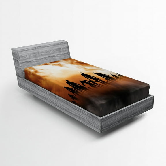 Ambesonne Halloween Fitted Sheet, Zombies Misty, Twin Size, Orange Black