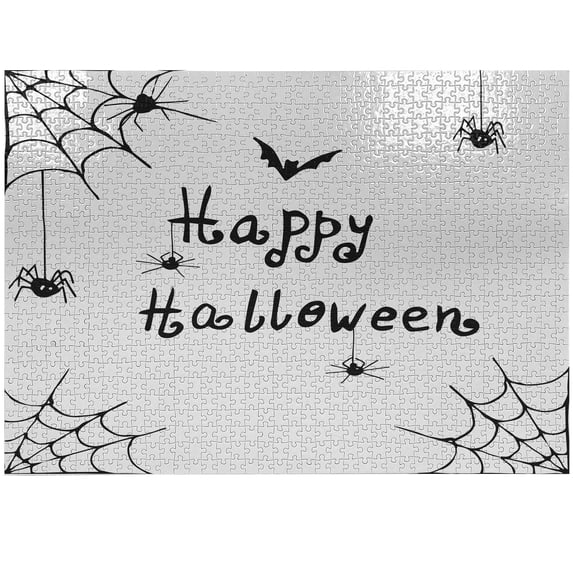 Ambesonne Halloween Jigsaw Puzzle Durable Cardboard, Black Happy Spooky Season, 1000 pcs, White Black