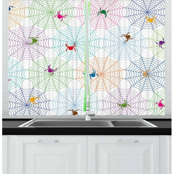 Ambesonne Halloween Kitchen Curtains, Colorful Creepy Networks, 55"x39", Multicolor