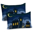 thumbnail image 1 of Ambesonne Halloween Pillow Sham 2 Pack, Cartoon Town with Cat, 30"x20", Black Yellow Blue, 1 of 3