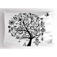 thumbnail image 1 of Ambesonne Halloween Pillow Sham, Flying Witch, 36" X 20", Black White, 1 of 2