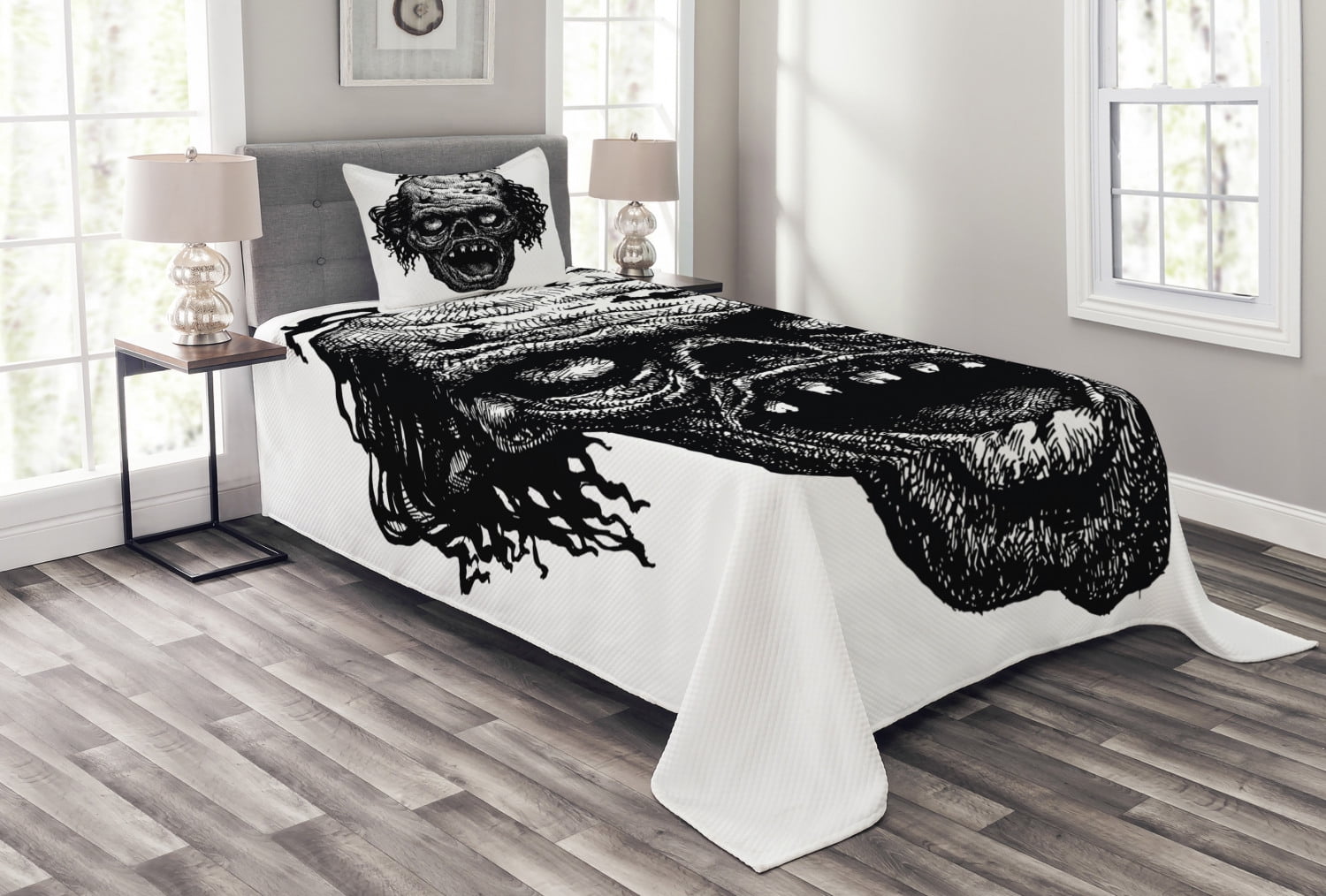 Gray Quilted Twin Bedspread Set with Pillow Sham