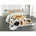 thumbnail image 1 of Ambesonne Halloween Quilted Bedspread Set 3 Pcs, Happy Ghost, Queen Size, Orange Black, 1 of 4