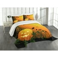 thumbnail image 1 of Ambesonne Halloween Quilted Bedspread Set 3 Pcs, Pumpkin Leaves and Bats, Queen Size, Dark Green Orange Black, 1 of 5