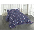 thumbnail image 1 of Ambesonne Halloween Quilted Coverlet 3 Pcs, Spooky Night Skull Bat, King Size, Dark Blue Dark Coral, 1 of 4