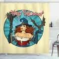 thumbnail image 1 of Ambesonne Halloween Shower Curtain, Pop Art Witch with a Bat, 69"Wx84"L, Pale Yellow and Multicolor, 1 of 3