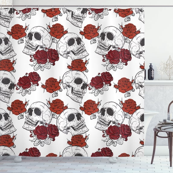 Ambesonne Halloween Shower Curtain, Roses Gothic Skull, 69"Wx75"L, Grey