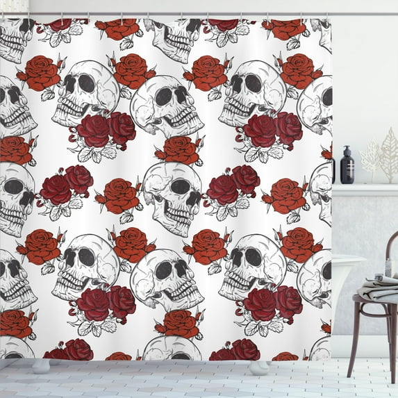 Ambesonne Halloween Shower Curtain, Roses Gothic Skull, 69"Wx84"L, Grey
