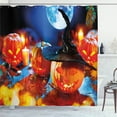 thumbnail image 1 of Ambesonne Halloween Shower Curtain, Scary Pumpkin and Candles, 69"Wx84"L, Burnt Orange and Night Blue, 1 of 5