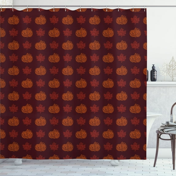 Ambesonne Halloween Shower Curtain, Simple Autumn Pumpkins, 69"Wx75"L, Chestnut Brown and Burgundy