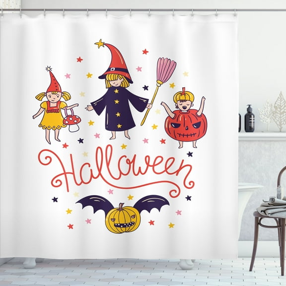 Ambesonne Halloween Shower Curtain, Stars Graphic, 69"Wx75"L, White and Multicolor