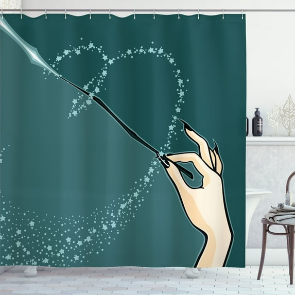 Ambesonne Halloween Shower Curtain, Witch Hand and Magic Wand, 69"Wx84"L, Dark Teal and Pale Peach