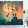 thumbnail image 1 of Ambesonne Halloween Shower Curtain, Zombie Bride Groom, 69"Wx84"L, Orange Teal, 1 of 5