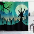 thumbnail image 1 of Ambesonne Halloween Shower Curtain, Zombies on Forest Hill, 69"Wx84"L, Charcoal Grey Green and Teal, 1 of 5