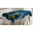 thumbnail image 1 of Ambesonne Halloween Tablecloth Rectangular Table Cover, Cartoon Town with Cat, 52"x70", Black Yellow Blue, 1 of 4