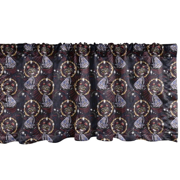 Ambesonne Halloween Valance Pack of 2, Three-Eyed Zombie Cats, 42"X18", Ruby and Dark Sky Blue