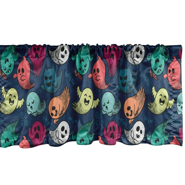 Ambesonne Halloween Window Valance, Colorful Spooky Ghosts, 42" x 18", Multicolor