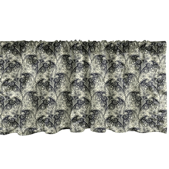 Ambesonne Halloween Window Valance, Horror Bats Spider Nets, 42" x 12", Dark Night Blue Cream