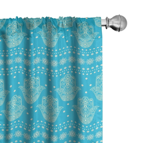 Ambesonne Hamsa Window Curtains, Eastern Cultural Floral, Each 28" W x 95" L, Blue