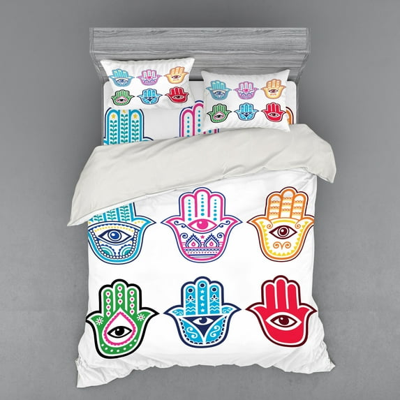 Ambesonne Hamsa Bedding Set 4 Pcs, Colorful Hand Third Eye, Queen, Multicolor