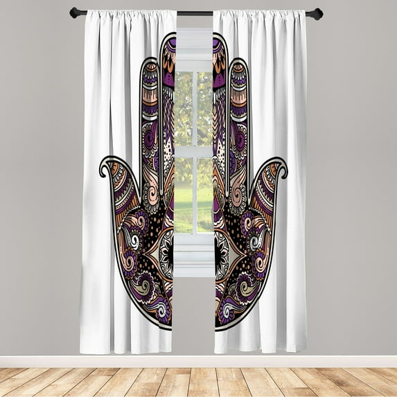 Ambesonne Hamsa Curtains, Vintage Eye Pattern Oriental, Pair of 28"x63", Violet Dark Pine