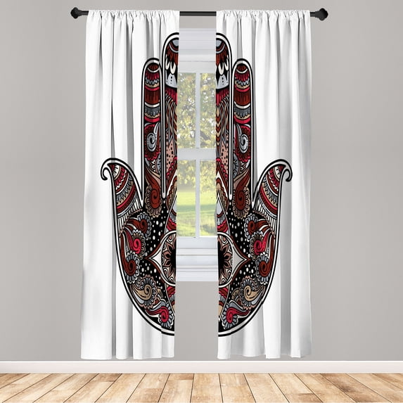 Ambesonne Hamsa Curtains, Vintage Eye Pattern Oriental, Pair of 28"x95", Chestnut Brown