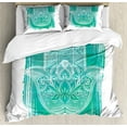 thumbnail image 1 of Ambesonne Hamsa Duvet Cover Sets, Grungy Floral Ethnic Motif, 2-King, Turquoise and White, 1 of 7
