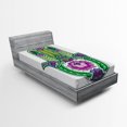 thumbnail image 1 of Ambesonne Hamsa Fitted Sheet, Lotus Flower, Twin XL Size, Green Purple, 1 of 2